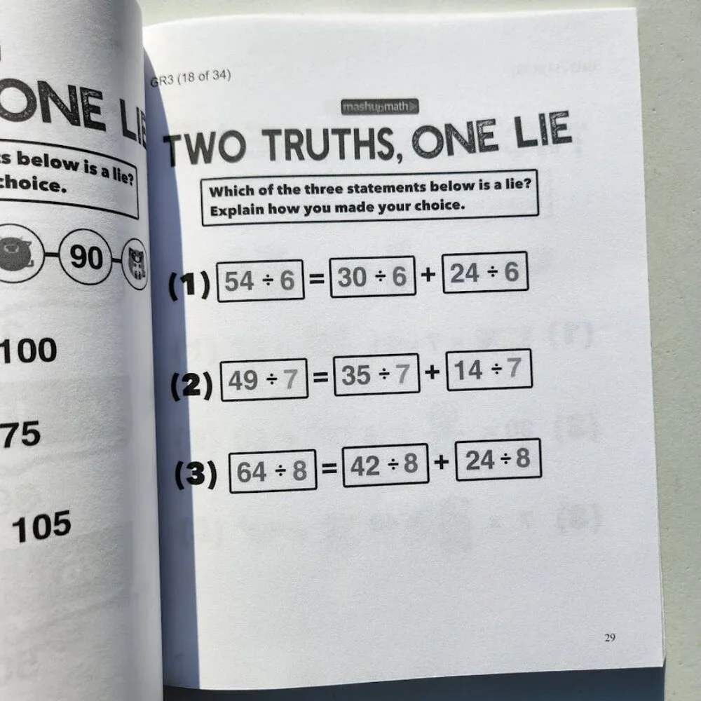101 Two Truths and One Lie Math Activities Workbook Activity Book for Grades 3